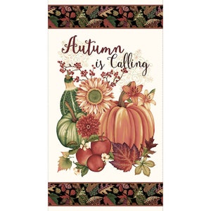 Autumn is Calling - Autumn Fabric Panel, Henry Glass, Pumpkins, Autumn Leaves, Apples, Vegetables, Sunflowers 24&quot; x 44&quot; Cotton, New, to sew