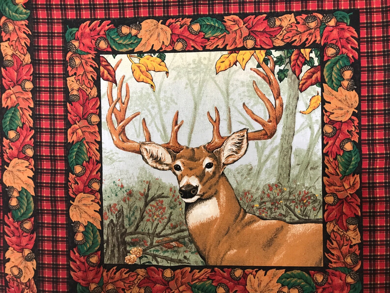 Fall Deer Pillow Panel Quilt Block Deer Fall Leaves Etsy