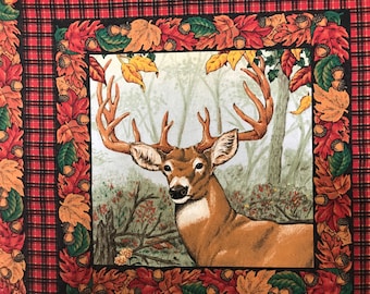 Fall Deer Pillow Panel, Quilt Block, Deer, Fall Leaves, Vintage, Springs Industries, Fabric Panel to Sew/Quilt