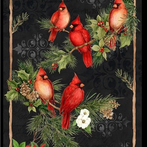 Fabric Panel Cardinal Noel, Susan Winget for Wilmington Prints, 43" x 23.5" Quilt Panel to Sew, 100% Cotton Rare find