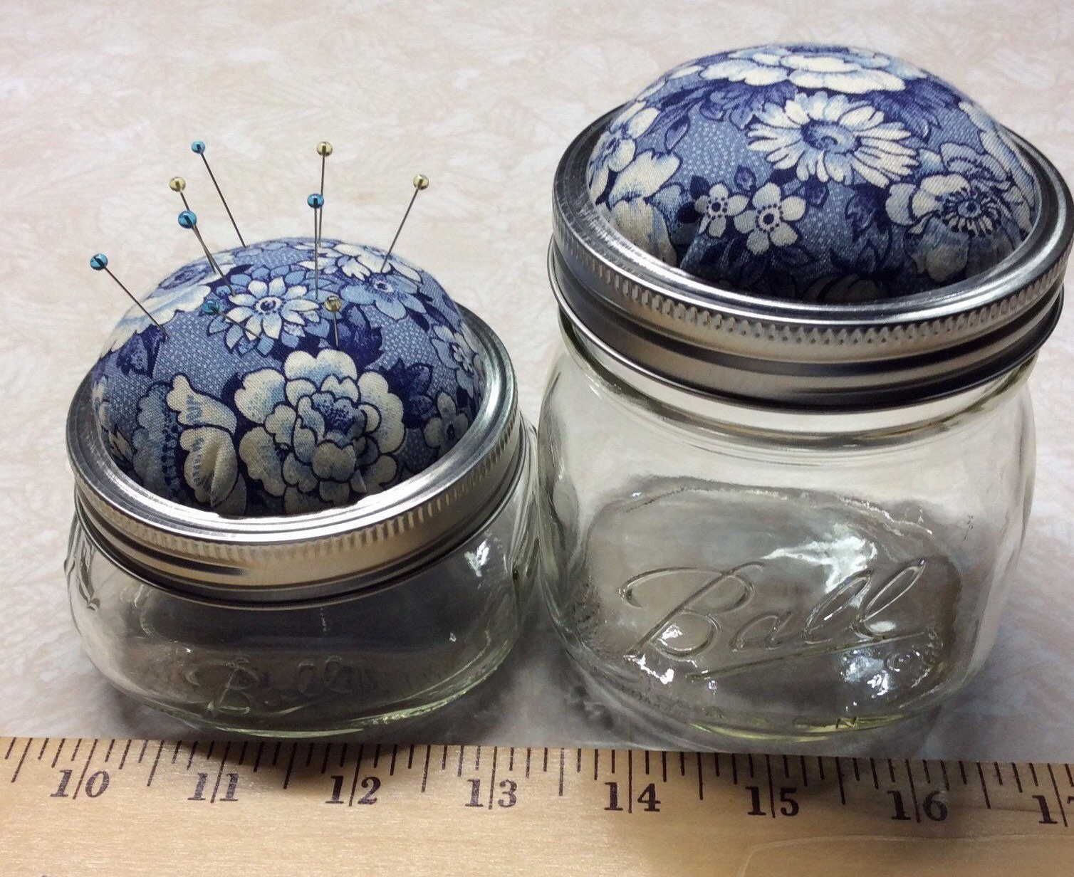 Mason Jar Pincushion, Keepsake Storage Jar, Bride's Something Blu…