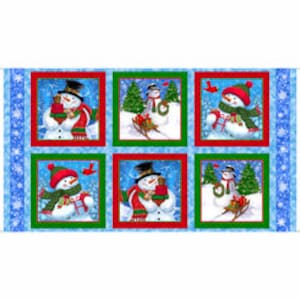 Quilting Treasures “Frosty Friends” Snowman Cardinals Cotton Fabric Panel by Liza Bea / Bruce Park to Sew or Quilt, 24” x 43”