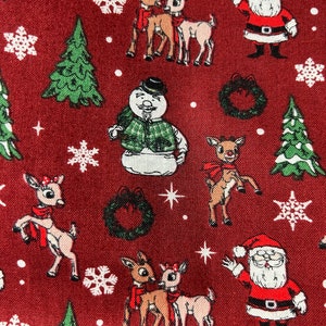 Rudolph the Red Nosed Reindeer Christmas Fabric by Camelot Fabrics, 36&quot; x 43&quot;, 100% Cotton, Rare, Out of Print, Burgundy