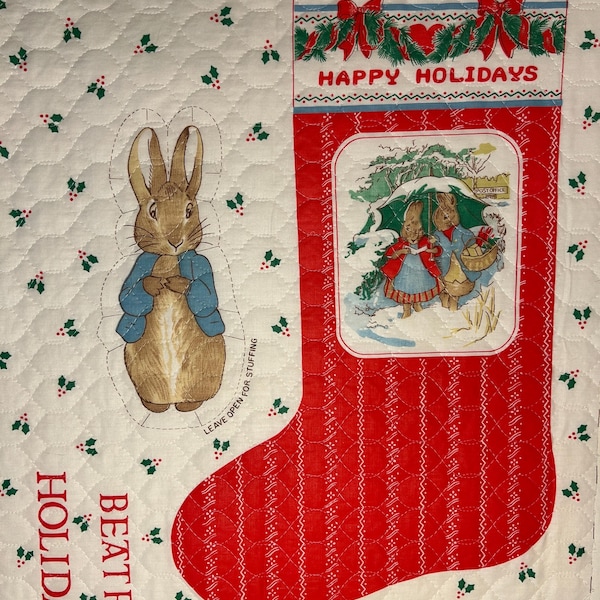 Beatrix Potter Holiday Stocking & Peter Rabbit Doll Quilted Fabric Cut and Sew Panel, Vintage 1985, to Sew, Frederick Warne, #1313, Rare