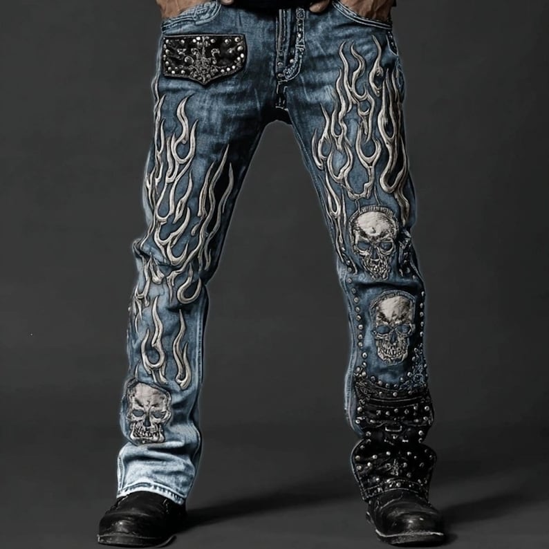 Gothic Patch Pants | Retro Slim Fit Jeans | Daily Wear | Punk Y2K Streetwear

Gothic patch denim pants with skull and cross vintage punk style