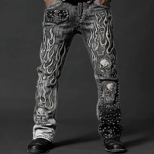 Gothic Patch Pants | Retro Slim Fit Jeans | Daily Wear | Punk Y2K Streetwear

Gothic patch denim pants with skull and cross vintage punk style
