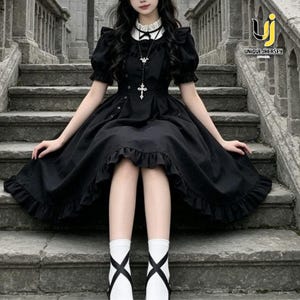 Victorian Gothic Dress | Punk Lace Bow Style | Dark Partywear | Y2K Streetwear Outfit