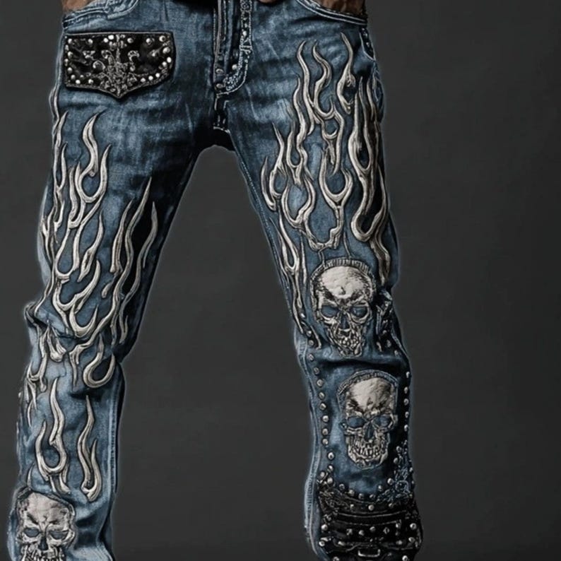 Gothic Patch Pants | Retro Slim Fit Jeans | Daily Wear | Punk Y2K Streetwear

Gothic patch denim pants with skull and cross vintage punk style