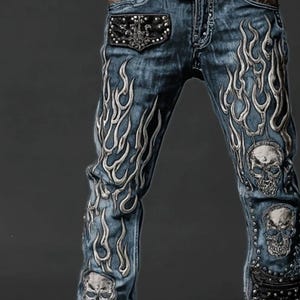 Gothic Patch Pants | Retro Slim Fit Jeans | Daily Wear | Punk Y2K Streetwear

Gothic patch denim pants with skull and cross vintage punk style