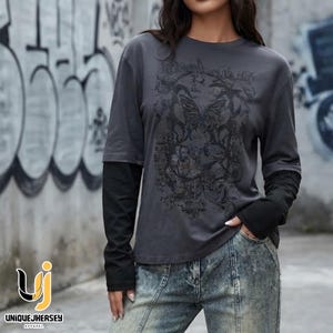 Gothic top voor dames | Gestreept shirt met lange mouwen | Y2K Grunge Streetwear mode