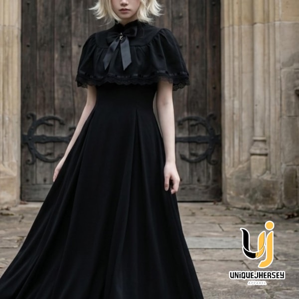 Schwarzes Midikleid aus Spitze | Gothic-Outfit mit Schleife in der Taille | Sommerliches, figurbetontes Streetwear-Kleid | Y2K-Modetrend