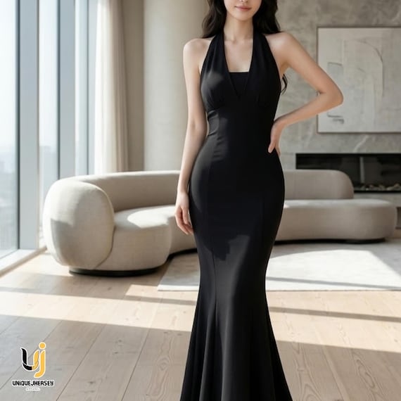 backless slim maxi dresses Halter Dress | Fit Gown | Party Wear | Elegant Evening Style filter-fabric:Lace Lilivine Women's Backless Seamless Colour:Black creating a elongated