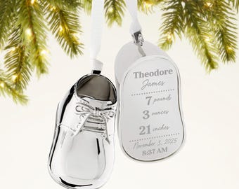 Personalized Baby Bootie Ornament – Silver Metal Keepsake, First Christmas Gift