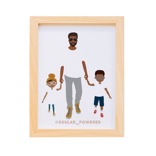 Father Son and Daughter Stroll Black Art Print