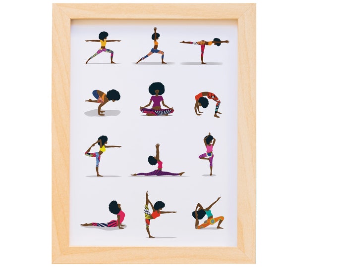 Black Yoga Poses Art Poster