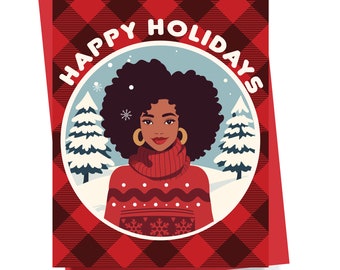 Black Greeting Cards / Black Christmas Cards / African American Greeting Card Shop / Buffalo Plaid