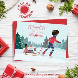 Black Greeting Cards / African - American Christmas Card / "Dashing Through the Snow"