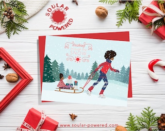 Black Greeting Cards / African - American Christmas Card / "Dashing Through the Snow"