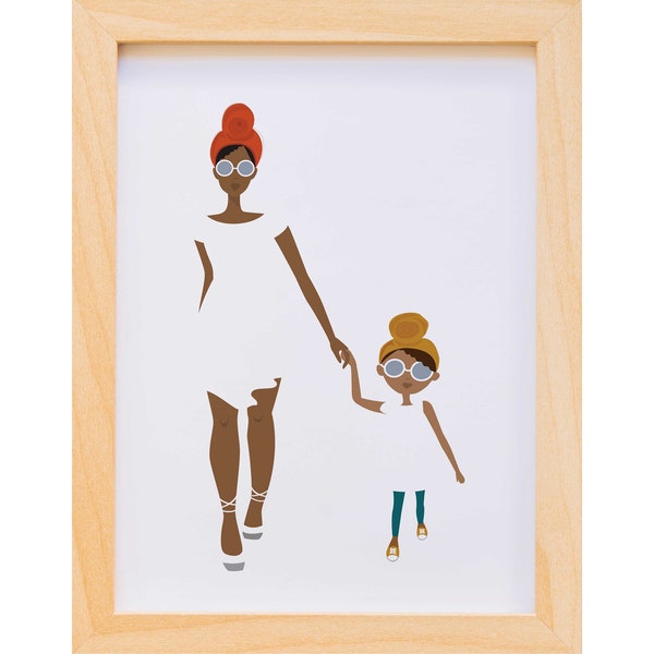 Mother Daughter Stroll / Black Art Print