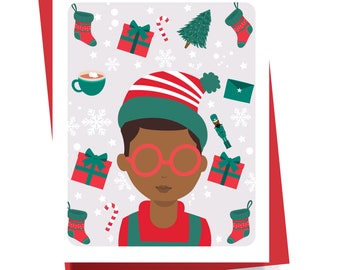 Black Greeting Cards / Black Christmas Cards / African American Greeting Card Shop / Elf