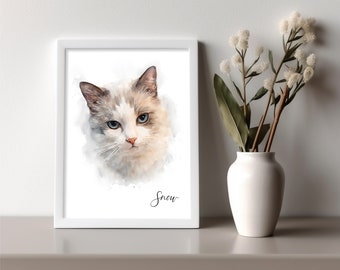 Custom Pet Portrait Watercolor Painting for Pet Owners, Digital Dog/Cat Memorial Artwork for Pet Lovers, Personalized Watercolor Pet Artwork