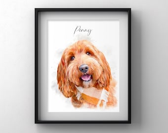 Pintura de mascotas, retrato de mascotas, acuarela de mascotas, retrato personalizado de perros, retrato personalizado de mascotas, regalo para mascotas, pintura de perros, regalo conmemorativo para mascotas