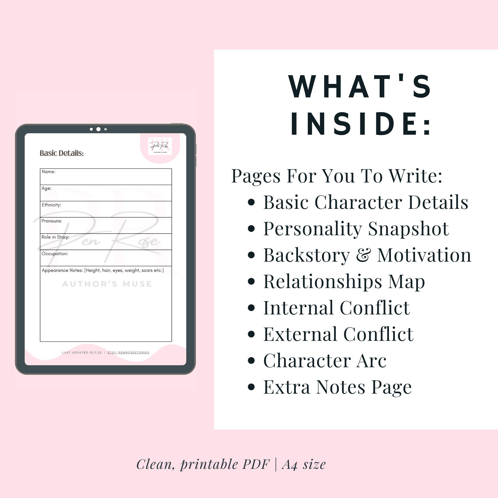 Character Blueprint Template | Printable Character Profile for Writers ...