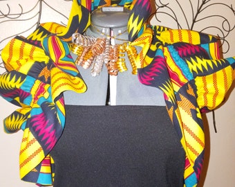 Yellow Kente Ruffled Bolero