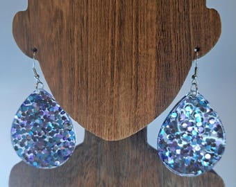 Blue Silver Holiday Sparkling Earrings