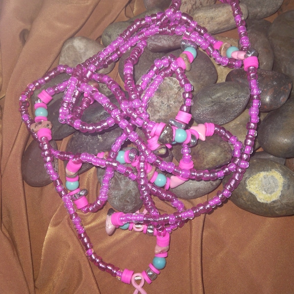 Pink Cancer Waist beads, Body Jewelry, body chain with Rhodochrosite