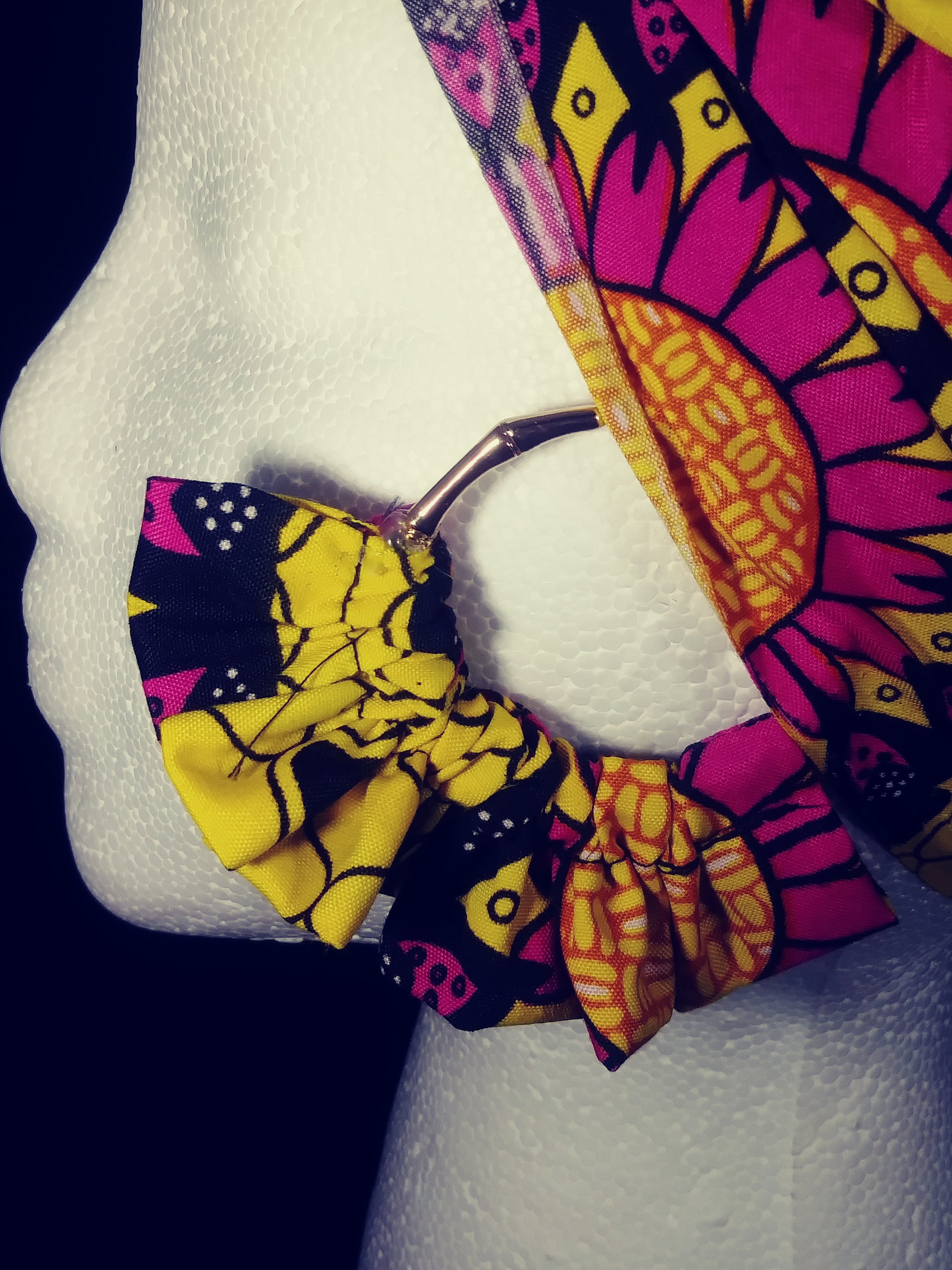 Yellow Pink and Black Head wrap Crowned,Chemo Lightweight Hoops Earrings Fabric Earrings African Turban Hair Dressing