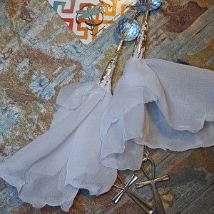 White Flower Earrings with Silver Ankh