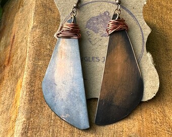 Copper Paddle Earrings, Boho Earring, Patina Earrings, Ethnic Earrings