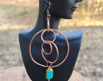 Multi  Hoop Earrings, Copper Earrings, Hammered Hoop Earrings