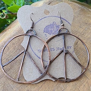 Peace Sign Earrings/Large Hoop Peace Sign Earrings/Boho earrings/Ethnic earrings/Vintage