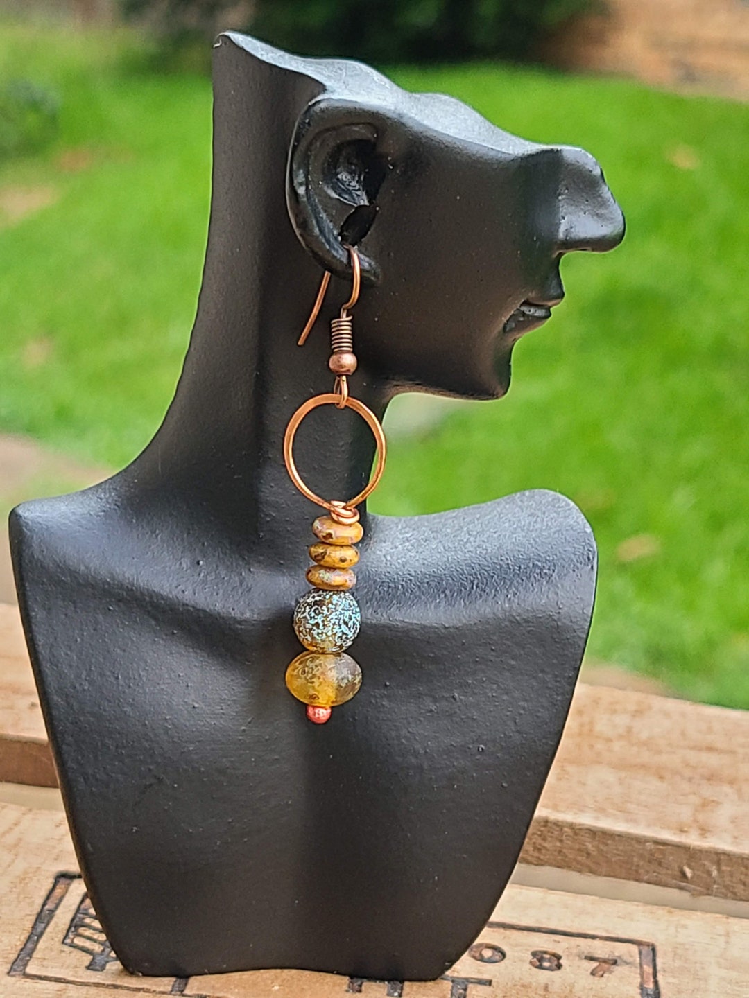 Amber Hoop Earrings. Hammered Copper Earrings Etsy