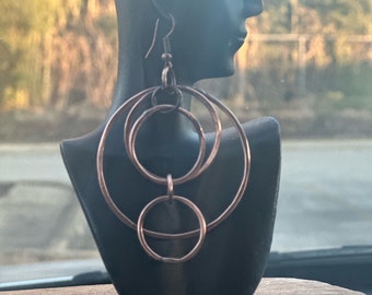 Copper Interlocking Hoop Earrings, Multi Hoop Earrings, Dangle Earrings, Hammered Copper Earrings