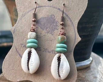 Cowrie Shell Earrings , Rustic Earrings , Ethnic Earrings