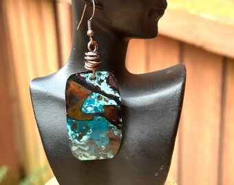 Rectangle Patina Earrings, Textured Earrings