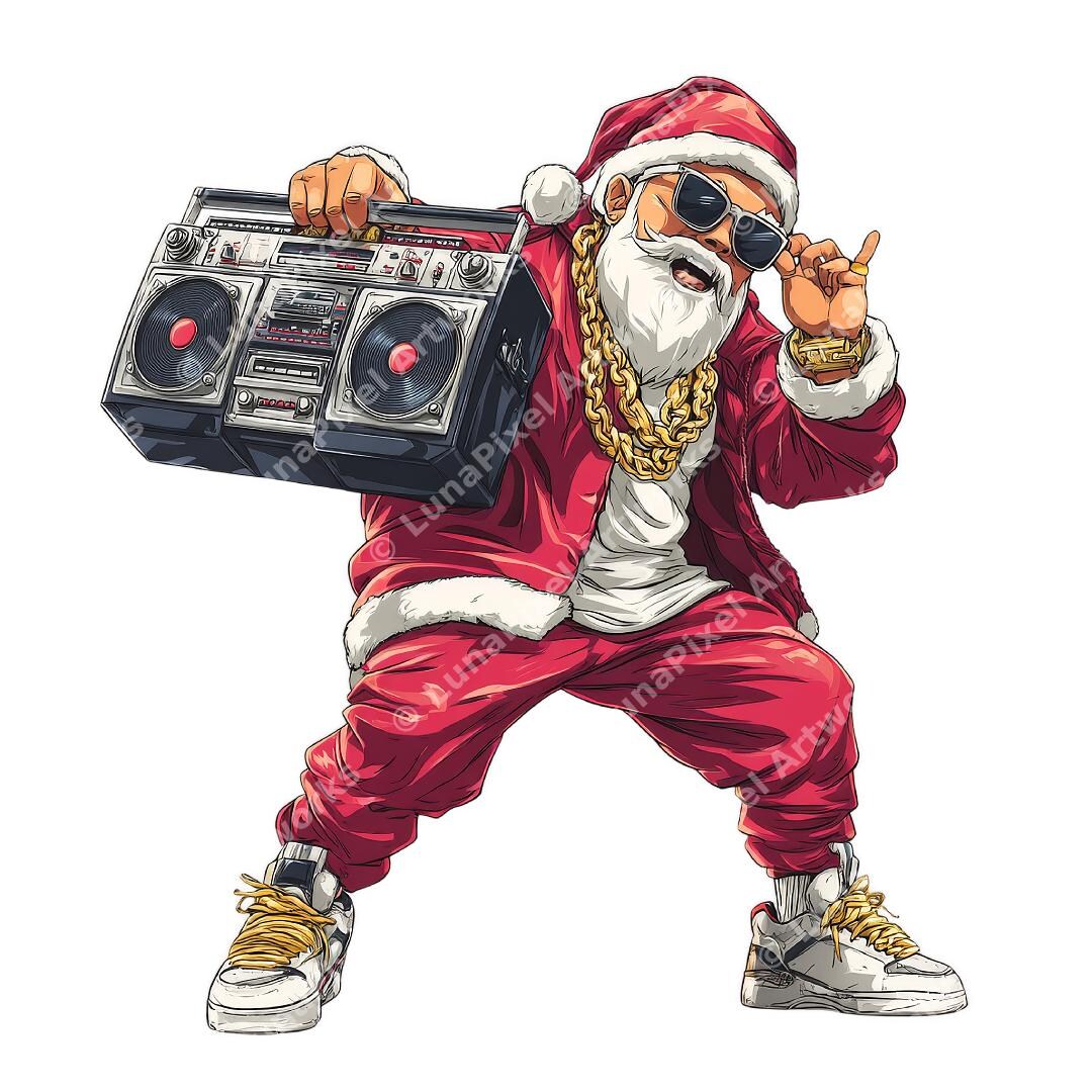 Santa Rapper Art 2 Hip Hop Santa Clipart – Street Style Santa With Boombox PNG (digital ...