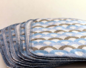 10 Pack Double Sided Flannel Cloth Wipes - Blue Polk Dot and Scale Print - SALE