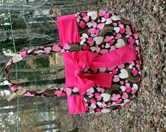 Large Purse - Heart and Rainbow Fabric with Adjustable Pink Bow and Trim - SALE