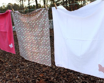 Butterfly Swaddling Blanket 3 Piece Set - Pink, Grey, and White - SALE