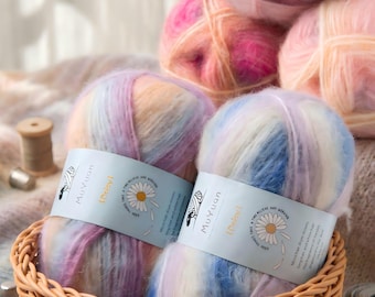 Gradient Fluffy Mohair Yarn | Soft Long Plush for Knitting, Crochet Projects