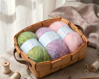 Rainbow Mohair Crochet Yarn | Soft Long Plush Gradient Yarn | DIY Blanket Shawl (50g)