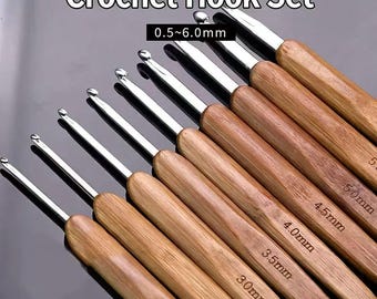 Carbonized Bamboo Crochet Hook 0.5–6.0mm | Metal Tip Knitting Tool