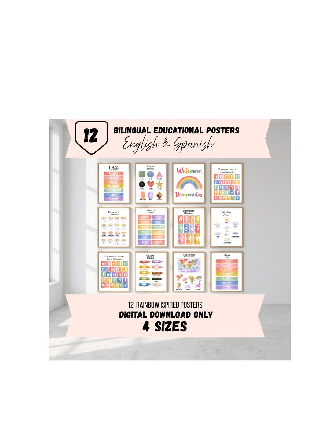 ABC Alphabet Poster | English Spanish Bilingual | Montessori Preschool ...