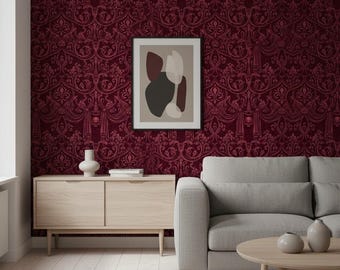 Gothic Skull Damask Wallpaper – Dark Victorian Baroque Peel and Stick Wall Mural