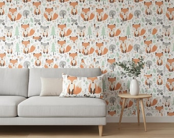 Fox Nursery Wallpaper – Woodland Animal Peel and Stick Wall Mural