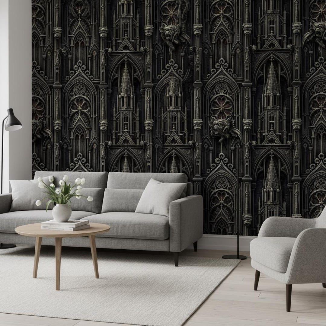 Gothic Cathedral Wallpaper – Dark Medieval Architecture Wall Mural